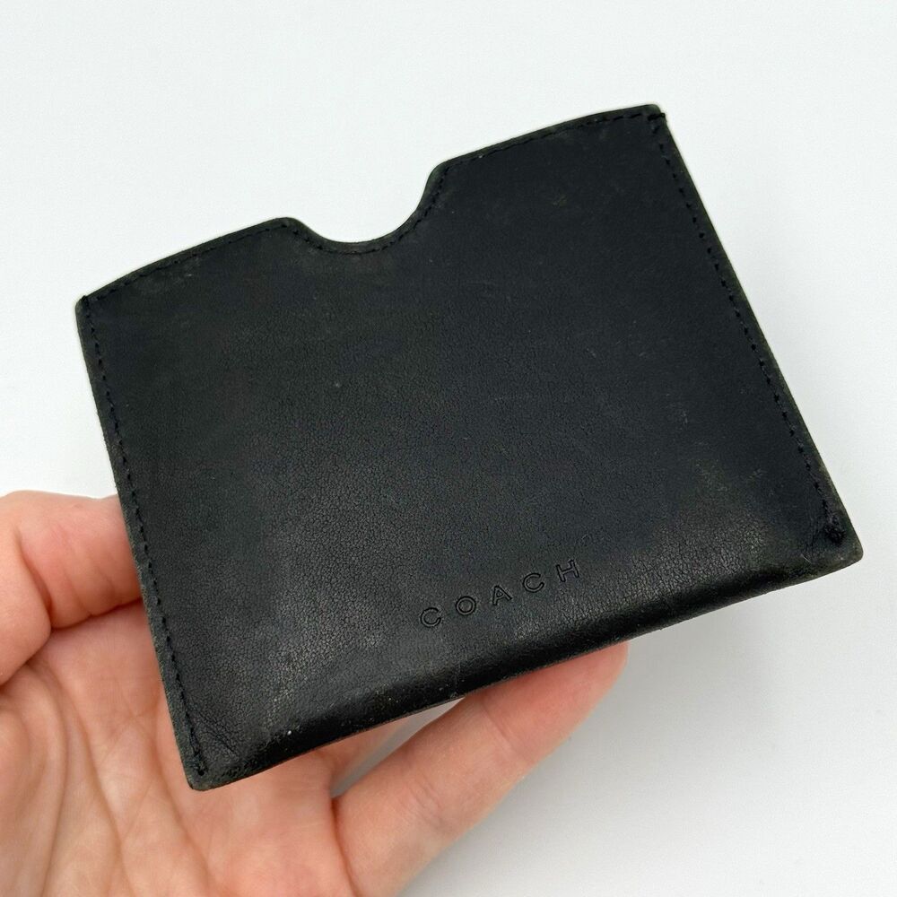 Vintage Coach Black Leather Compact Mirror Holder Sleeve w/ Mirror - Picture 3 of 9